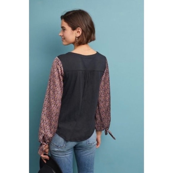 NWT!! ANTHROPOLOGIE Maybelle Tied Balloon Sleeve Top Floral Boho Retro Medium - Picture 10 of 16